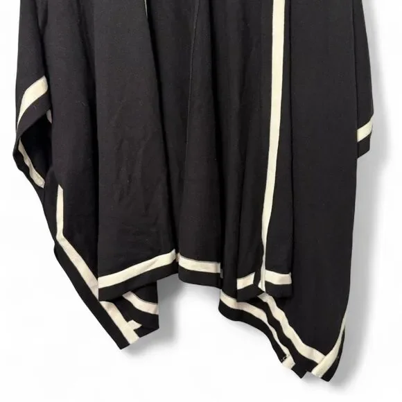 Chico's L/XL Black White Striped Open Front Poncho Cardigan Cashmere Blend Wrap - Picture 5 of 8
